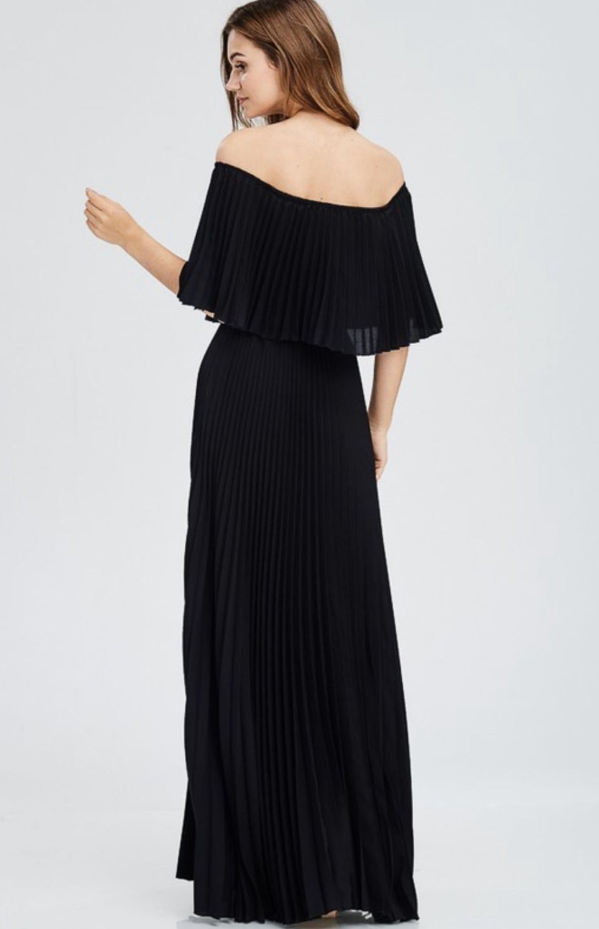 OFF SHOULDER PLETAS MAXI DRESS kD1489