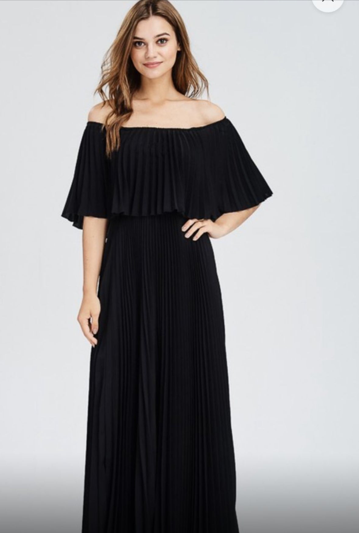 OFF SHOULDER PLETAS MAXI DRESS kD1489