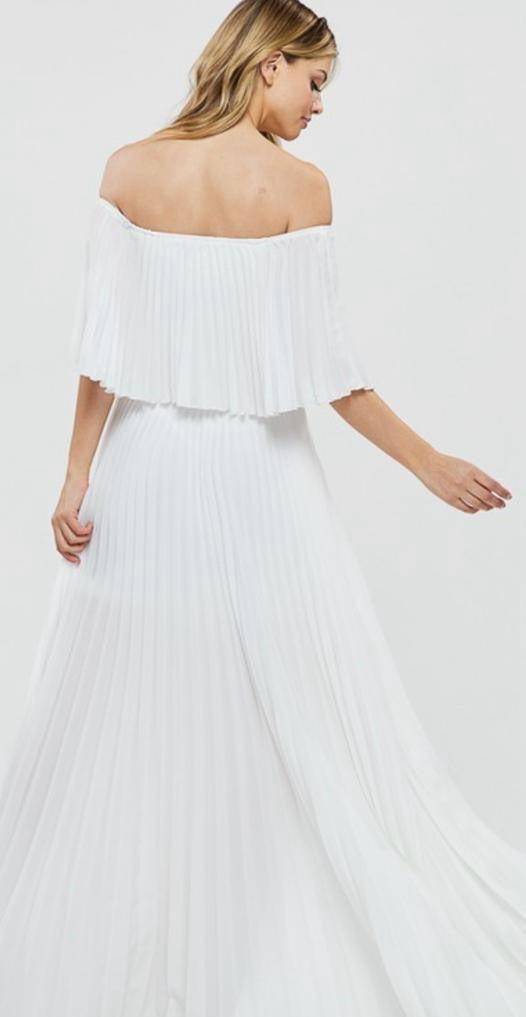 OFF SHOULDER PLETAS MAXI DRESS kD1489