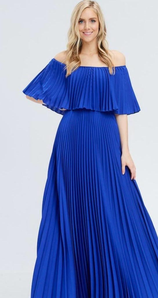 OFF SHOULDER PLETAS MAXI DRESS kD1489