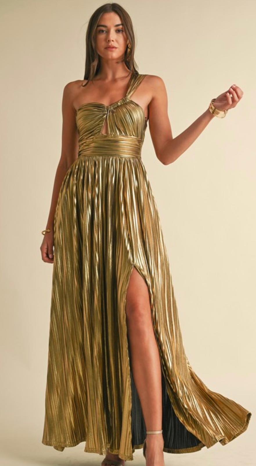 EB Lux Metalic Pleat maxi Dress