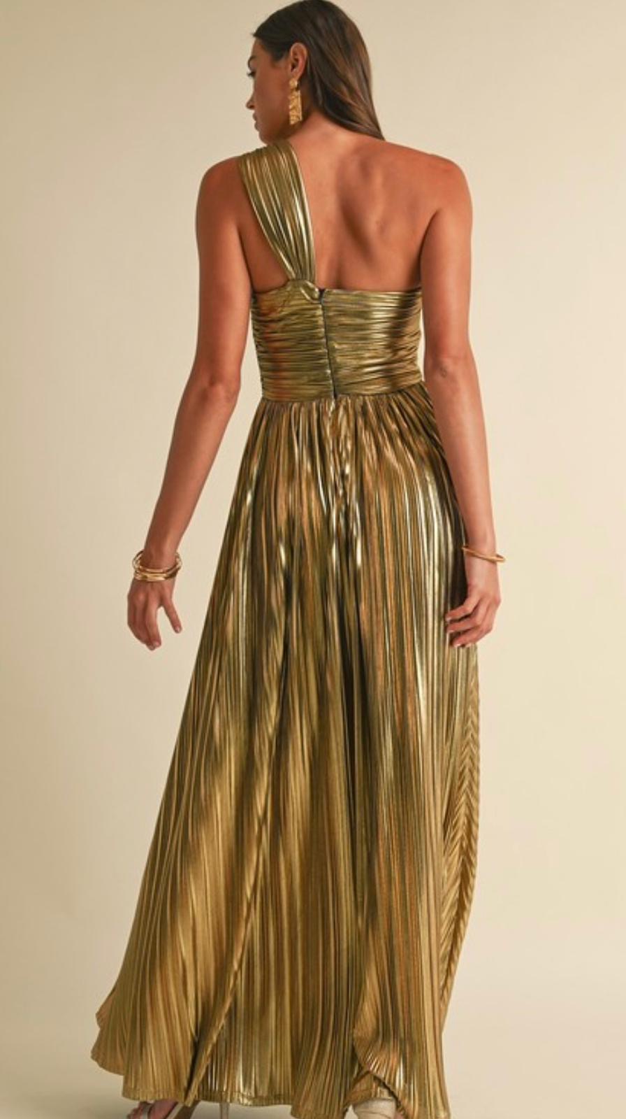 EB Lux Metalic Pleat maxi Dress