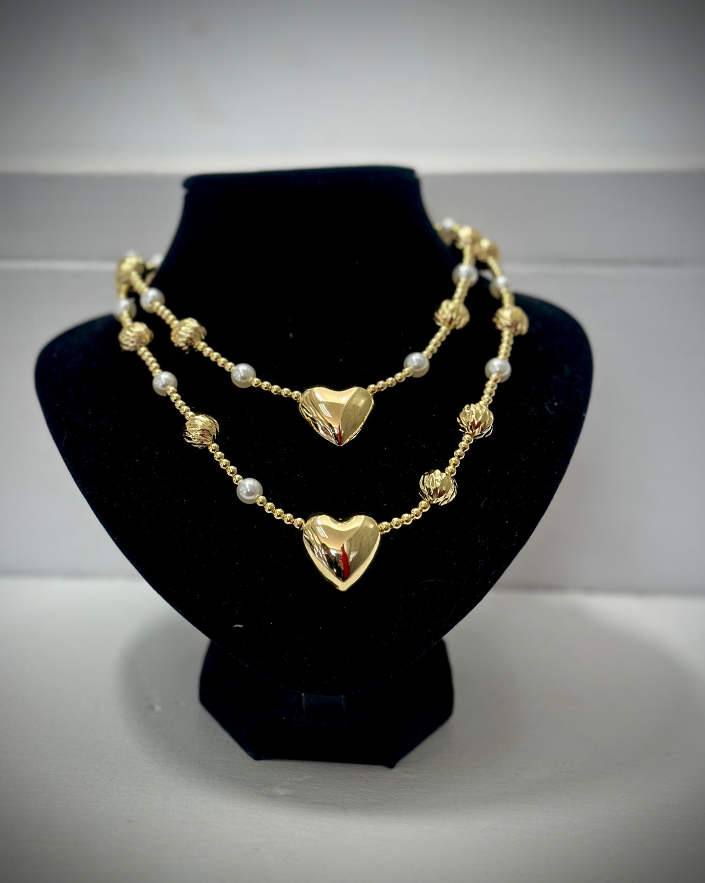 GOLD AND PEARL HEART NECKLACE