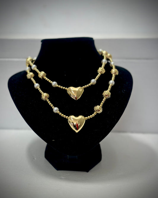 GOLD AND PEARL HEART NECKLACE