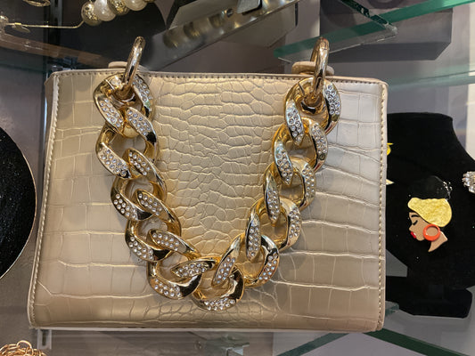 RHINESTONES PALE GOLD HAND BAG